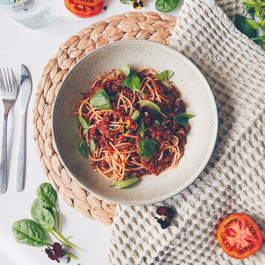 Rich Veg and Walnut Bolognese, Rosemary Parmesan