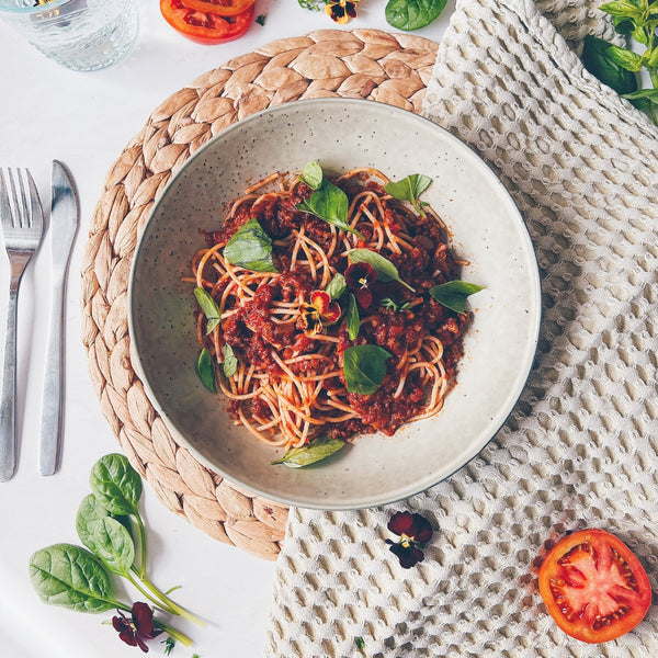 Rich Veg and Walnut Bolognese, Rosemary Parmesan