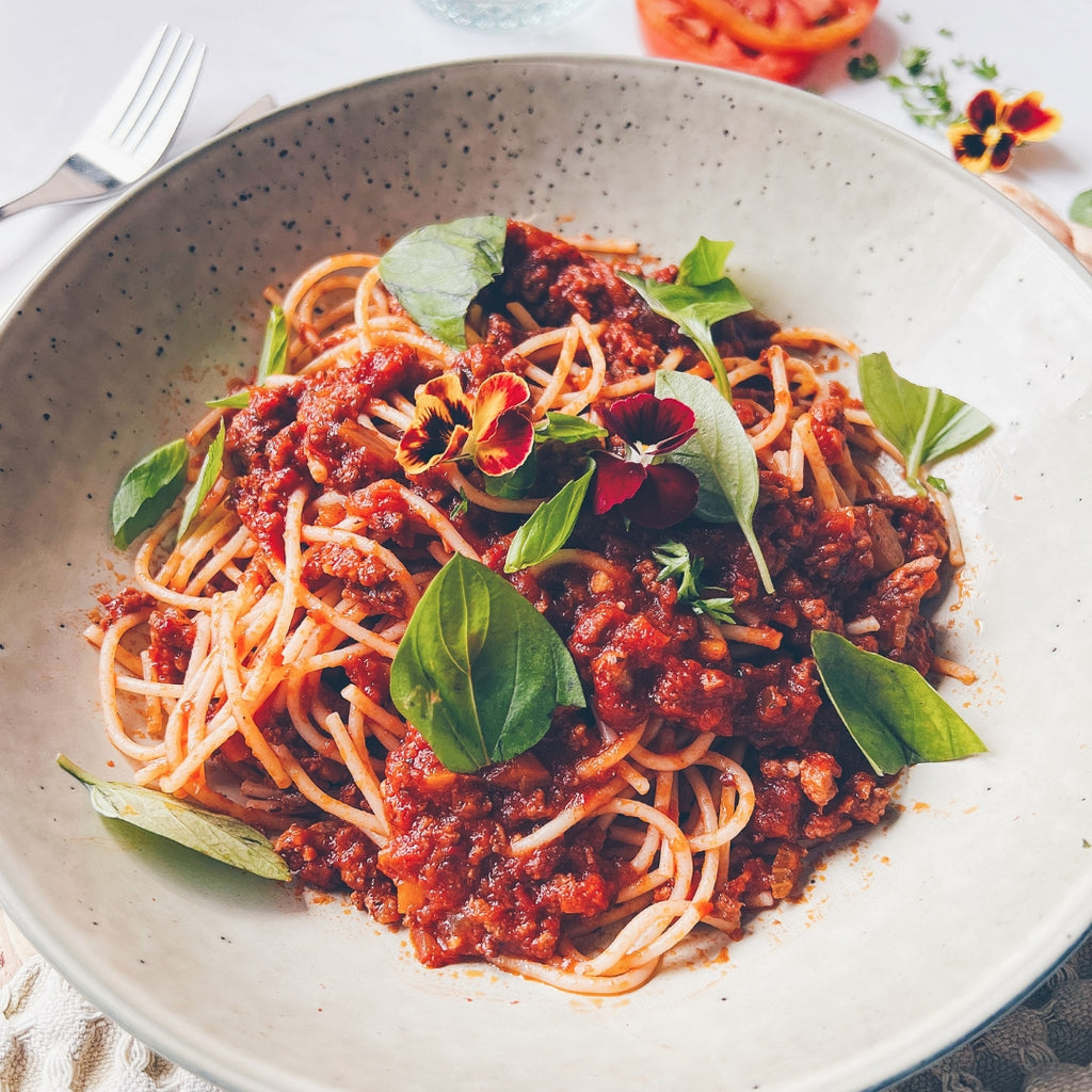 Rich Veg and Walnut Bolognese, Rosemary Parmesan