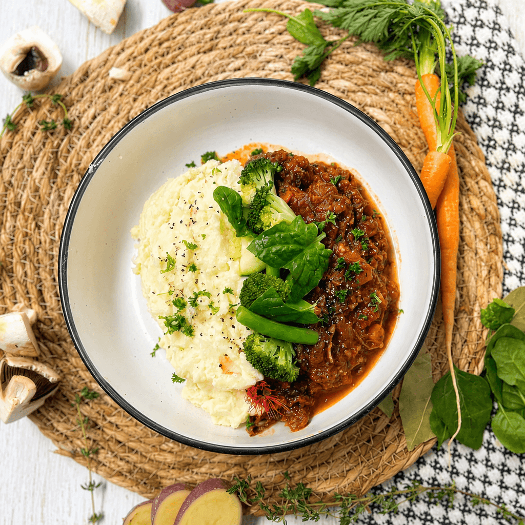 Beef Ragu with Mash and Greens