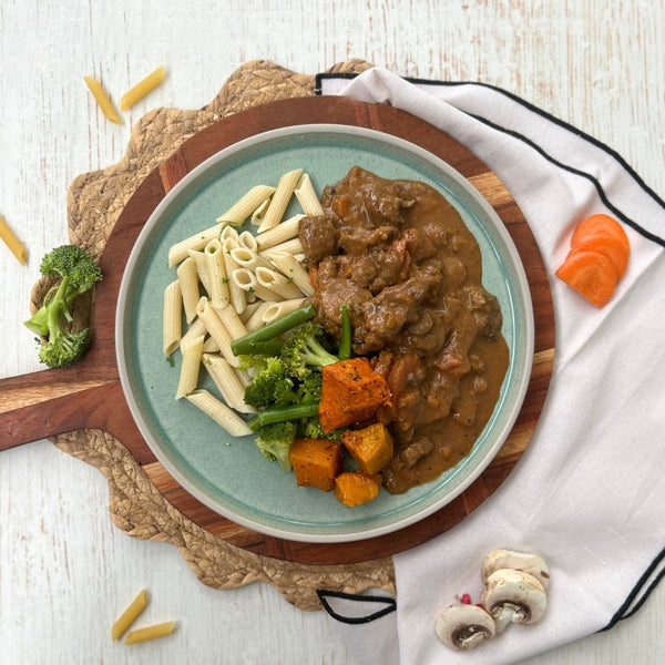 Beef Stroganoff, Greens and Pasta