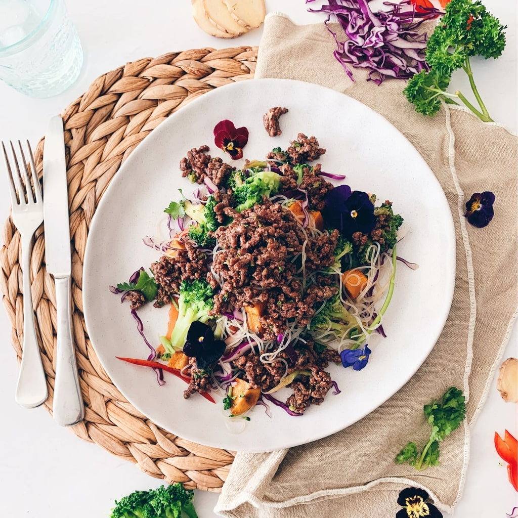 Beef Char Sui with Noodles and Broccoli