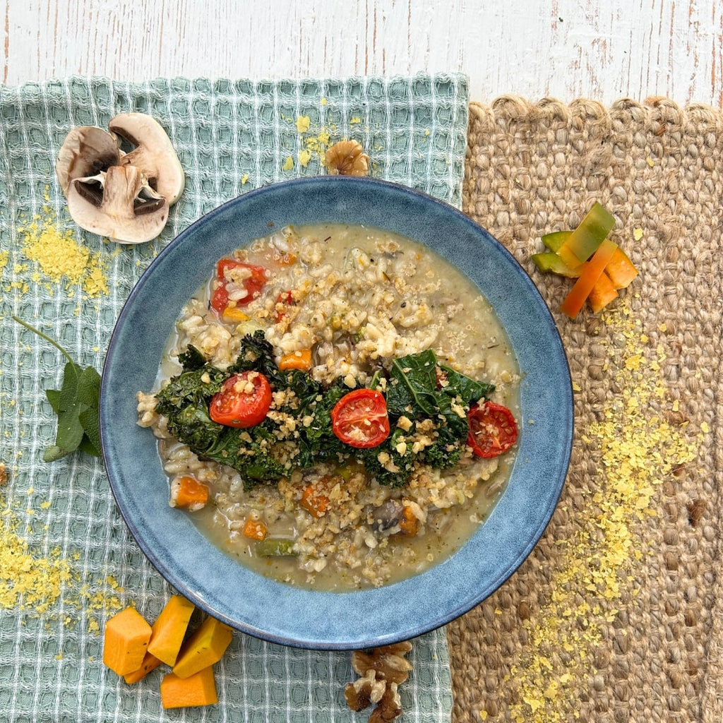 Creamy Vegetable Risotto with Walnut Crumble