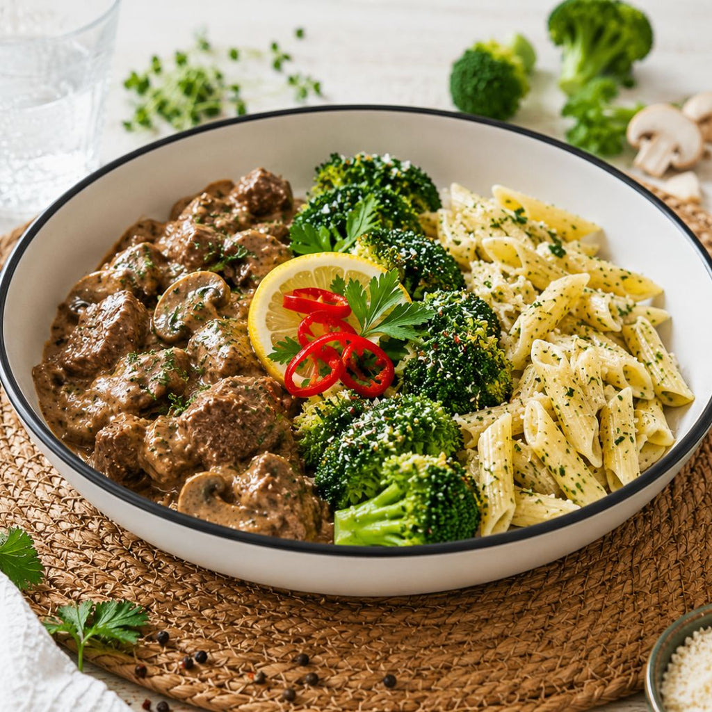 Slow Braised Beef Stroganoff with Herbed Penne