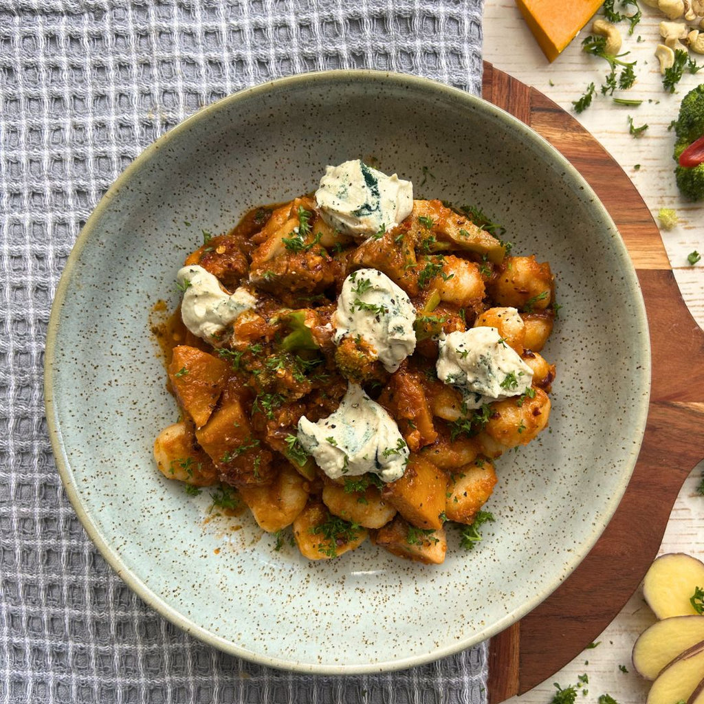 Gnocchi with Arabiatta Sauce and Vegan Blue Cheese