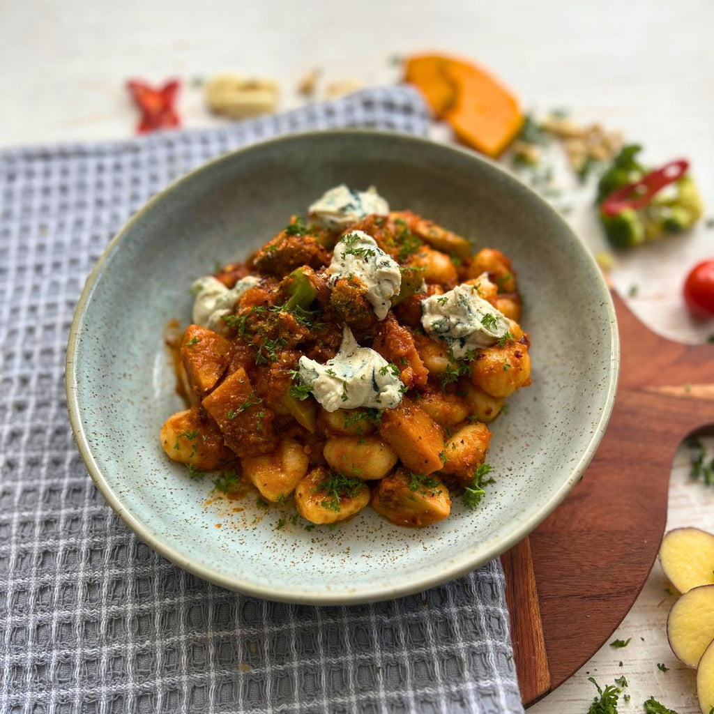 Gnocchi with Arabiatta Sauce and Vegan Blue Cheese