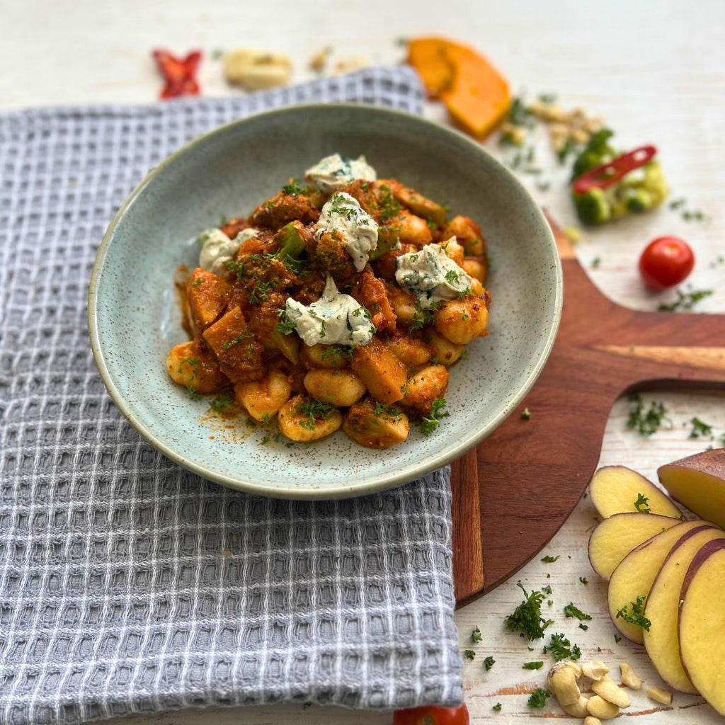 Gnocchi with Arabiatta Sauce and Vegan Blue Cheese