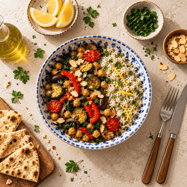 Greek Lemon Chickpeas & Herbed Rice