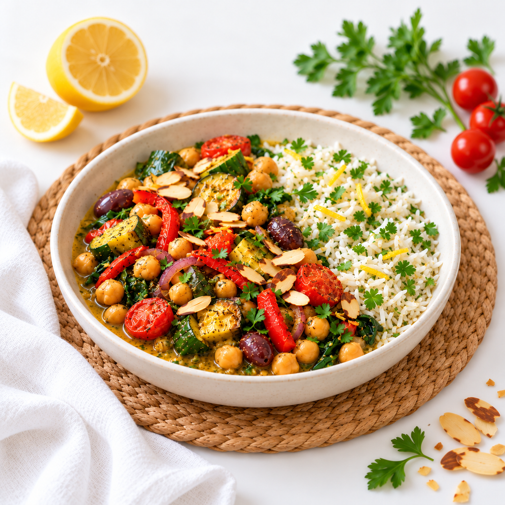 Greek Lemon Chickpeas & Herbed Rice