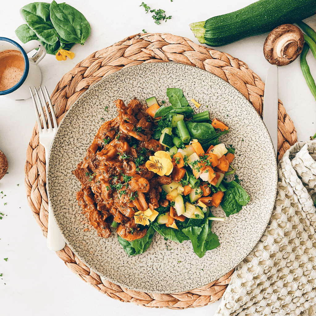 Mushroom Stroganoff and Rustic Veg