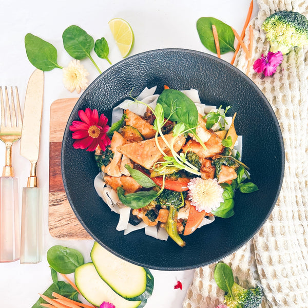 Thai Chilli Basil Tofu on Noodles