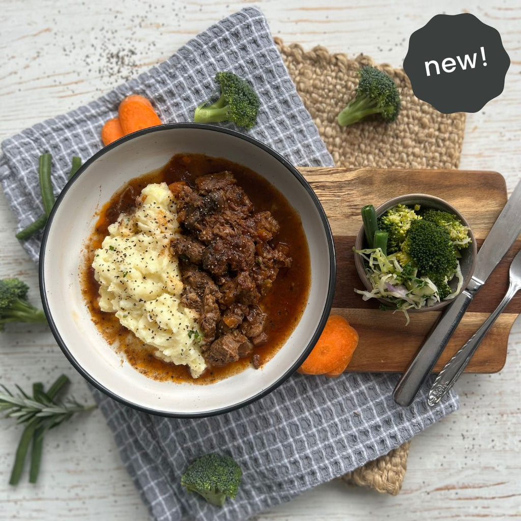 Peppered Steak Mash and Greens