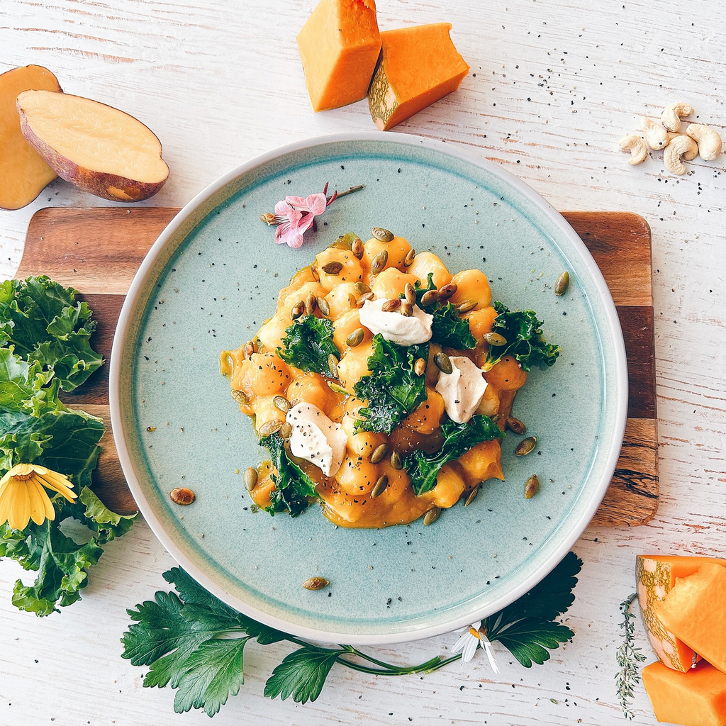 Pumpkin Gnocchi with Vegan Goats Cheese
