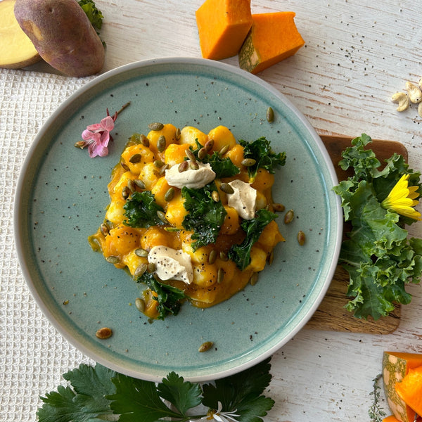 Pumpkin Gnocchi with Vegan Goats Cheese