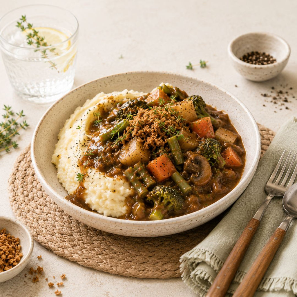 Rich Vegetable Hotpot and Creamy Mash