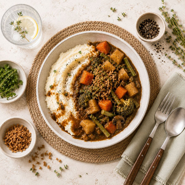 Rich Vegetable Hotpot and Creamy Mash