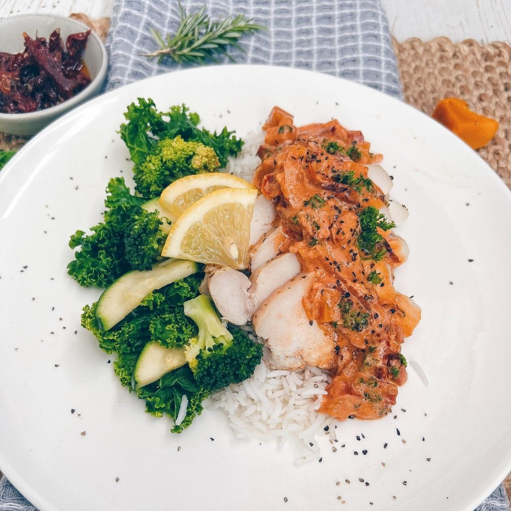 Roast Chicken and Veg With Creamy Sundried Tomato Sauce