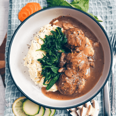 Salisbury Steak meatballs in Mushroom Gravy