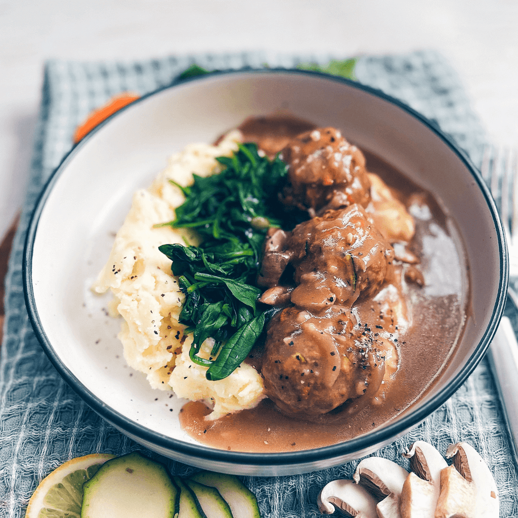 Salisbury Steak meatballs in Mushroom Gravy