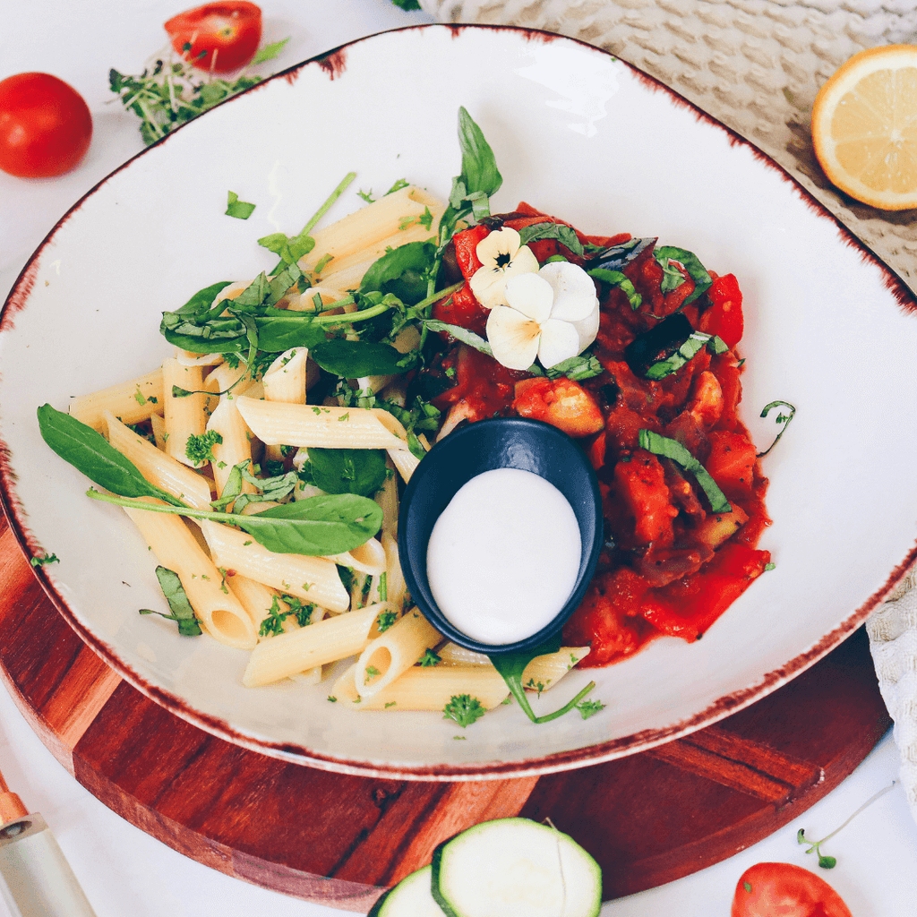 Slow Cooked Ratatouille Pasta, Vegan Fetta