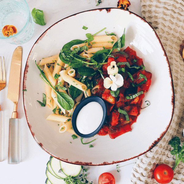 Slow Cooked Ratatouille Pasta, Vegan Fetta