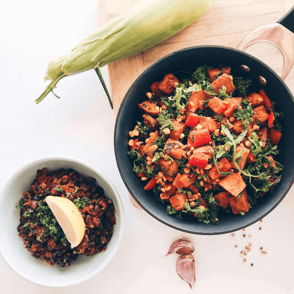 Sweet Potato Hash with Not so-spicy Blackbeans