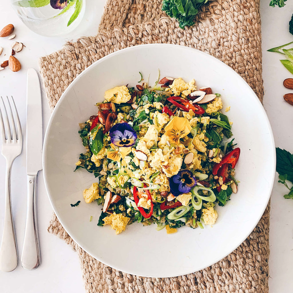 Broccoli Nasi-Goreng, Smashed Tofu With Korean Hot Sauce
