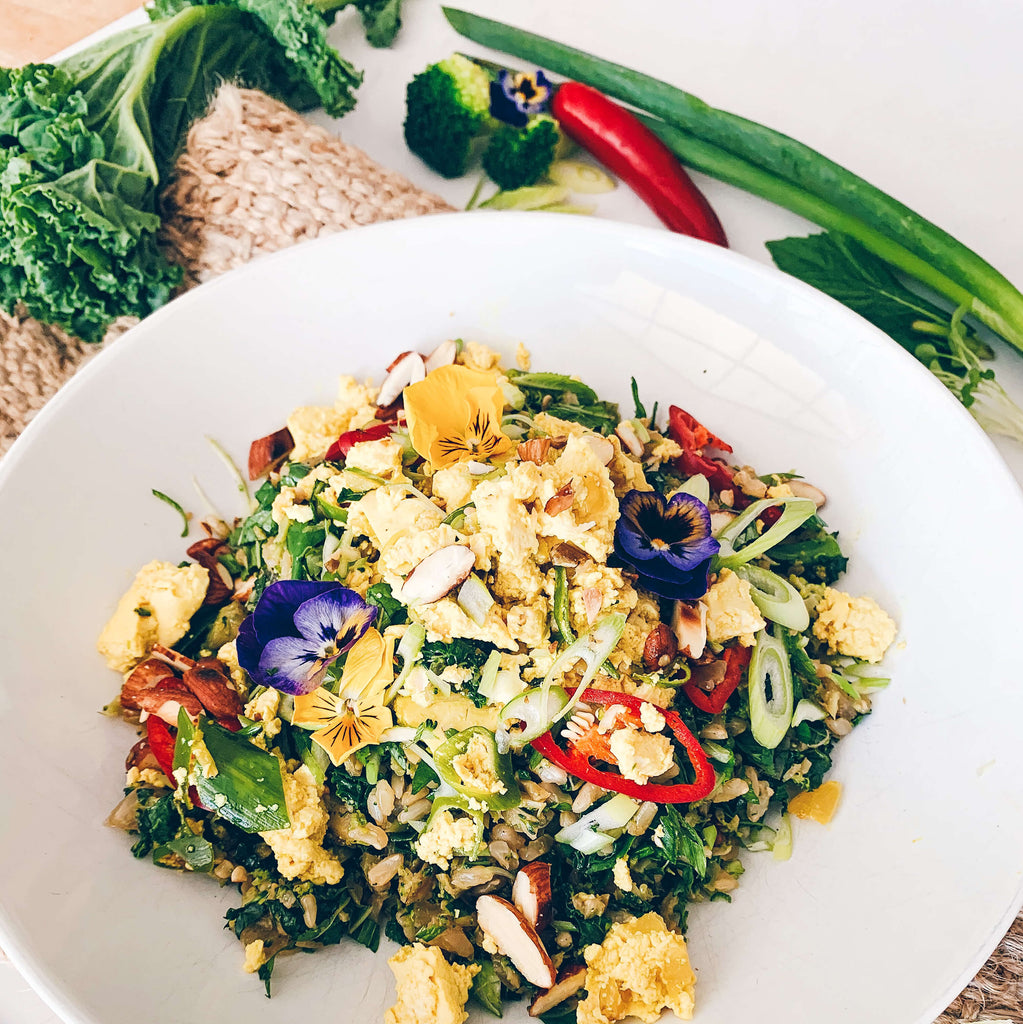 Broccoli Nasi-Goreng, Smashed Tofu With Korean Hot Sauce