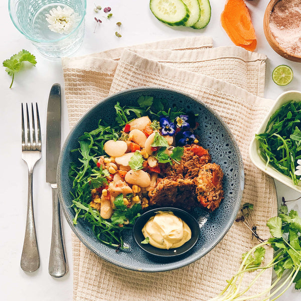 Carrot Fritters with Butterbean Succotash