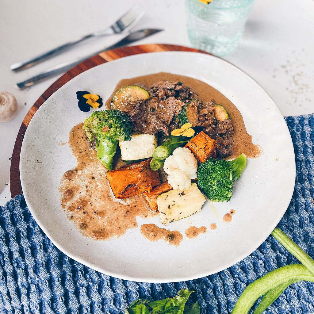 Peppered Steak with Rustic Veg