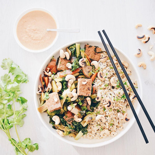 Tempeh Stirfry, Miso Tahini Drizzle
